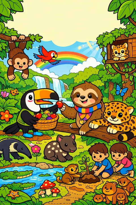 Portada de Amigos de la Selva, un libro para colorear de StoryMint