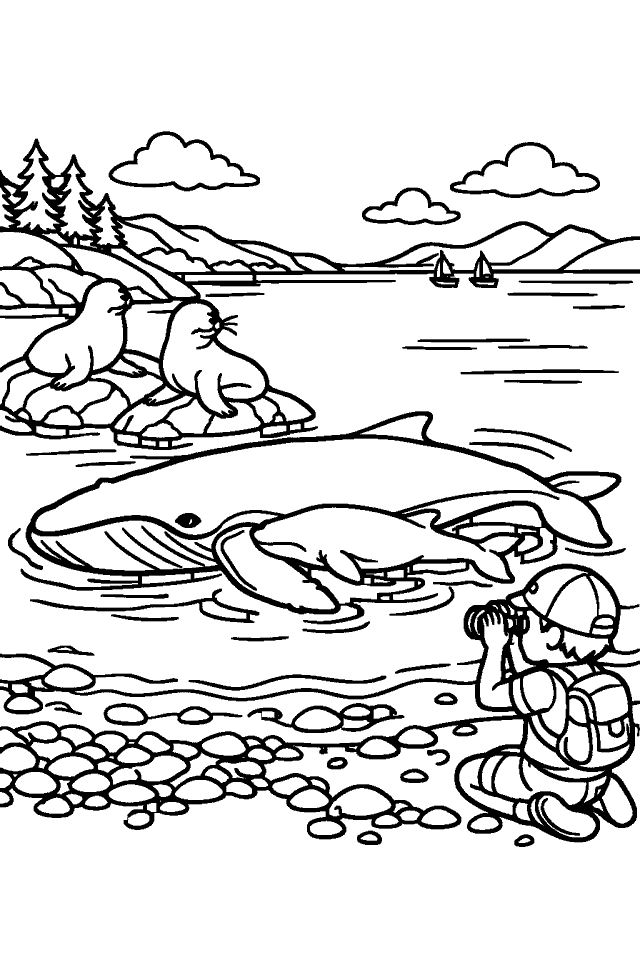 Página para colorear en blanco y negro de Aventuras del Mar Sur