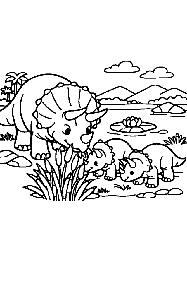 Página para colorear en blanco y negro de Dinosaurios para Colorear