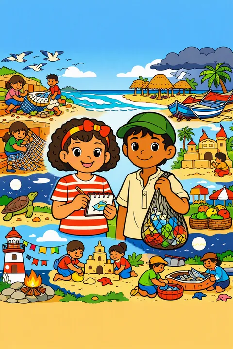 Portada de Estaciones en la Orilla, un libro para colorear de StoryMint