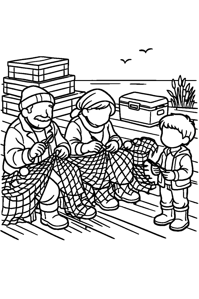 Página para colorear en blanco y negro de Estaciones en la Orilla