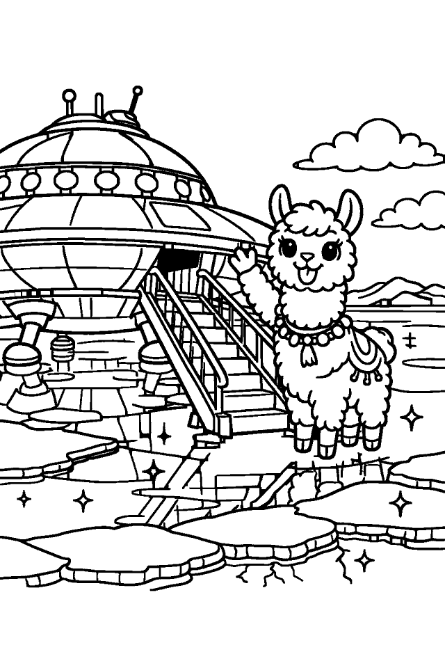 Página para colorear en blanco y negro de Estrellas y Ponchos Mágicos