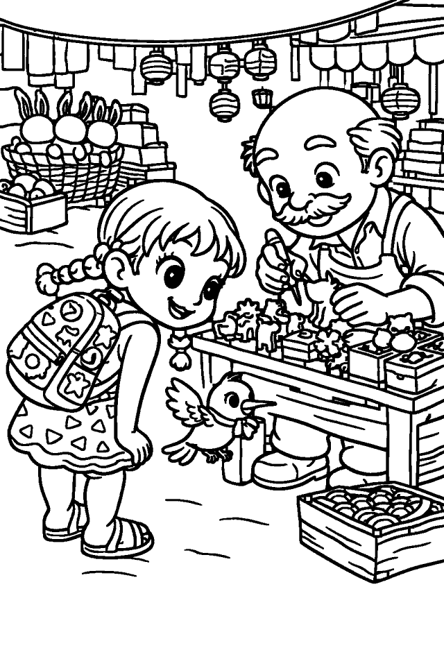 Página para colorear en blanco y negro de La Carrera de Madera