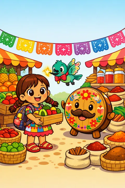 Portada de Mercado de Mil Colores, un libro para colorear de StoryMint