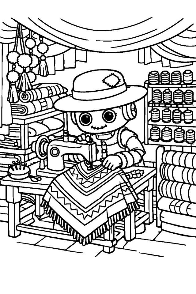 Página para colorear en blanco y negro de Robots del Mercado