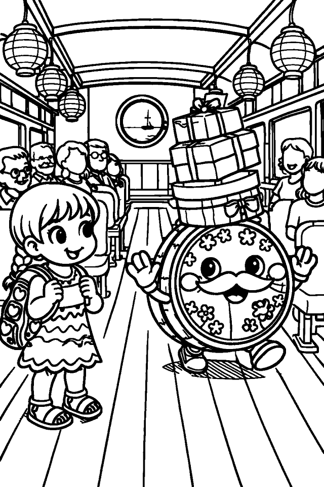 Página para colorear en blanco y negro de Tren de las Brisas
