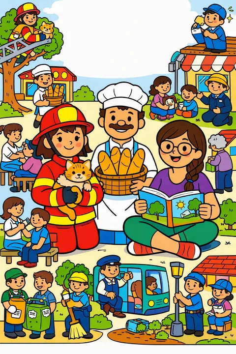 Portada de Vecinos que ayudan, un libro para colorear de StoryMint