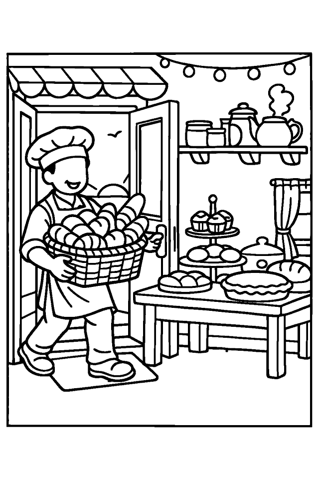 Página para colorear en blanco y negro de Vecinos que ayudan