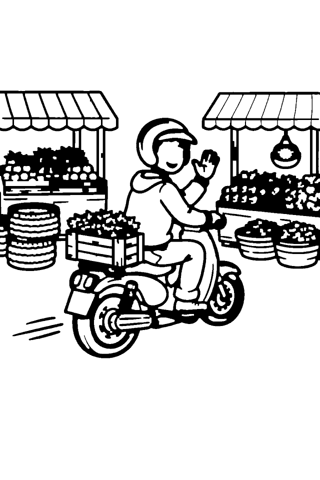 Página para colorear en blanco y negro de Vehículos del Mercado