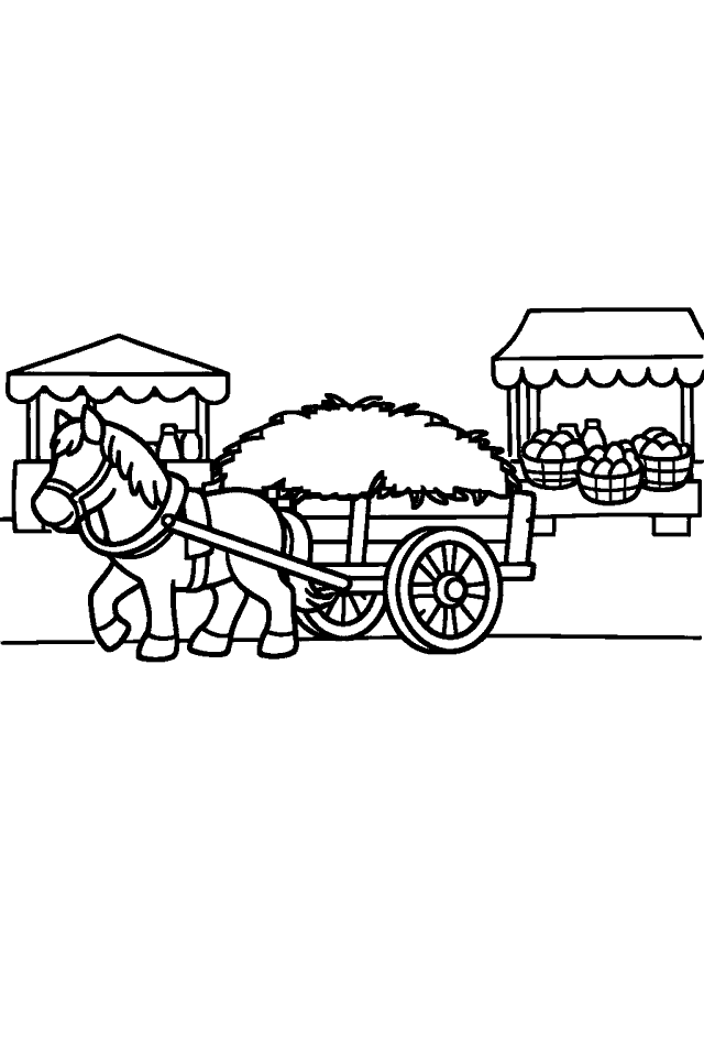 Página para colorear en blanco y negro de Vehículos del Mercado