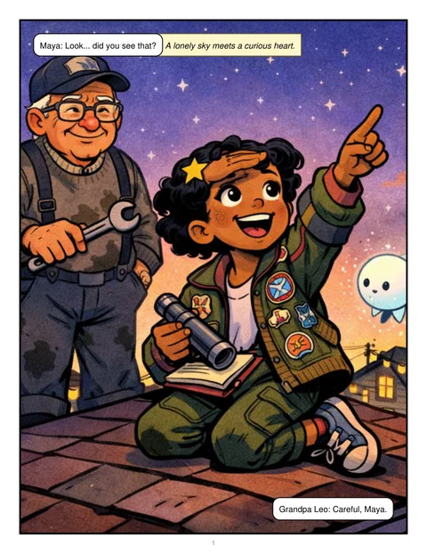 Una página de Homesick Comet, un cómic de StoryMint