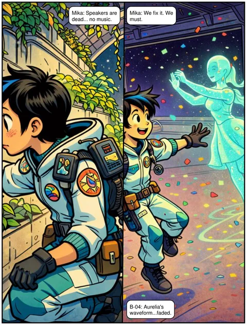 Una página de Silence and Starlight con viñetas y globos de diálogo, un cómic de StoryMint